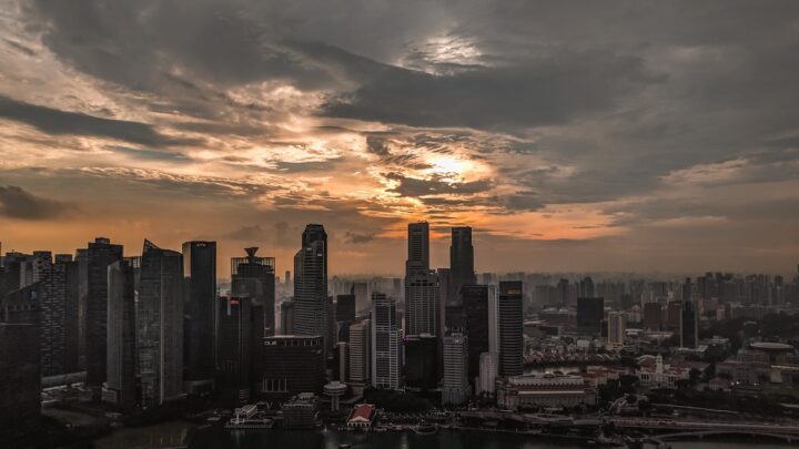 Singapore city skyline at dusk