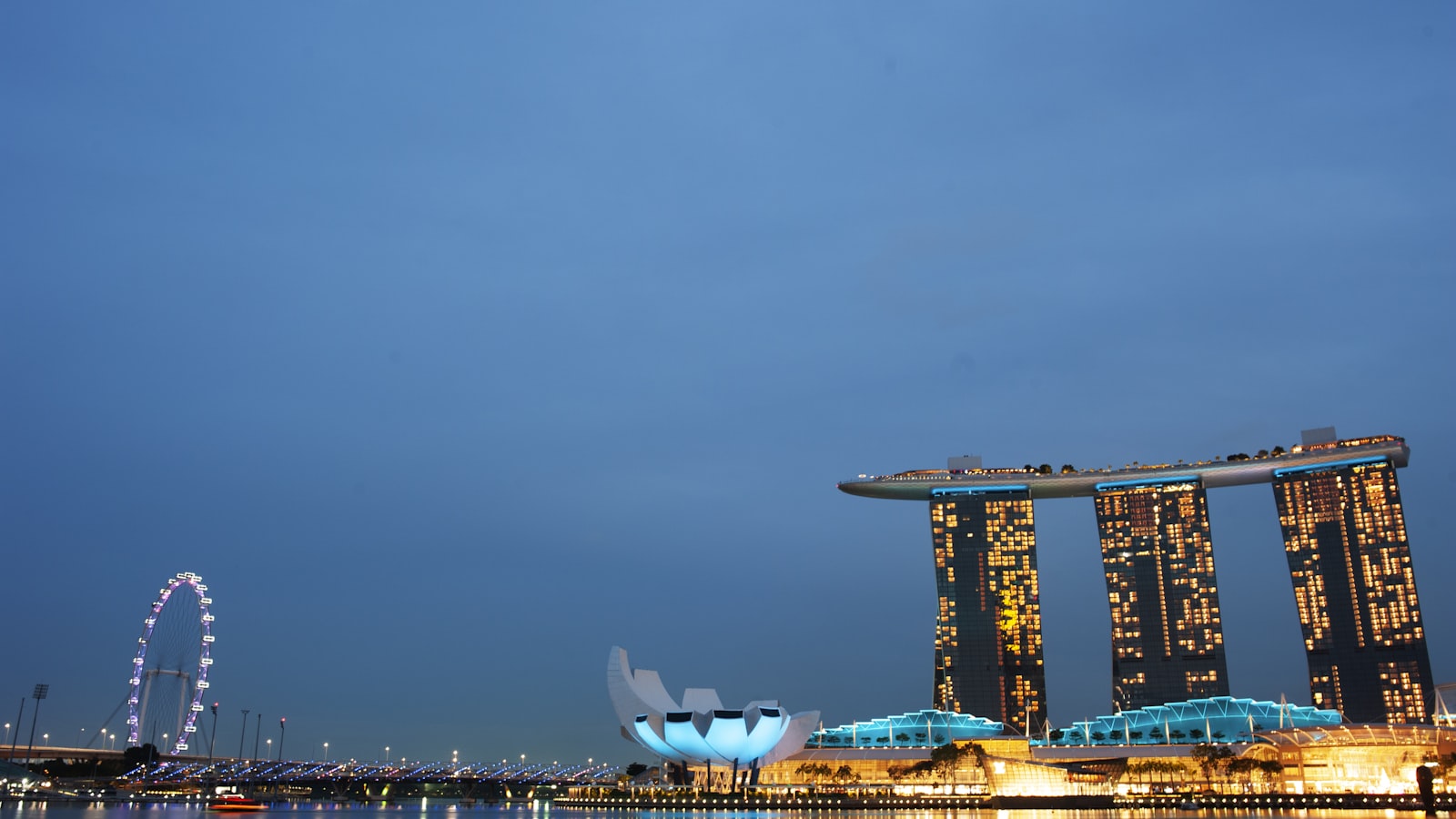 The Singapore skyline photographed at dusk