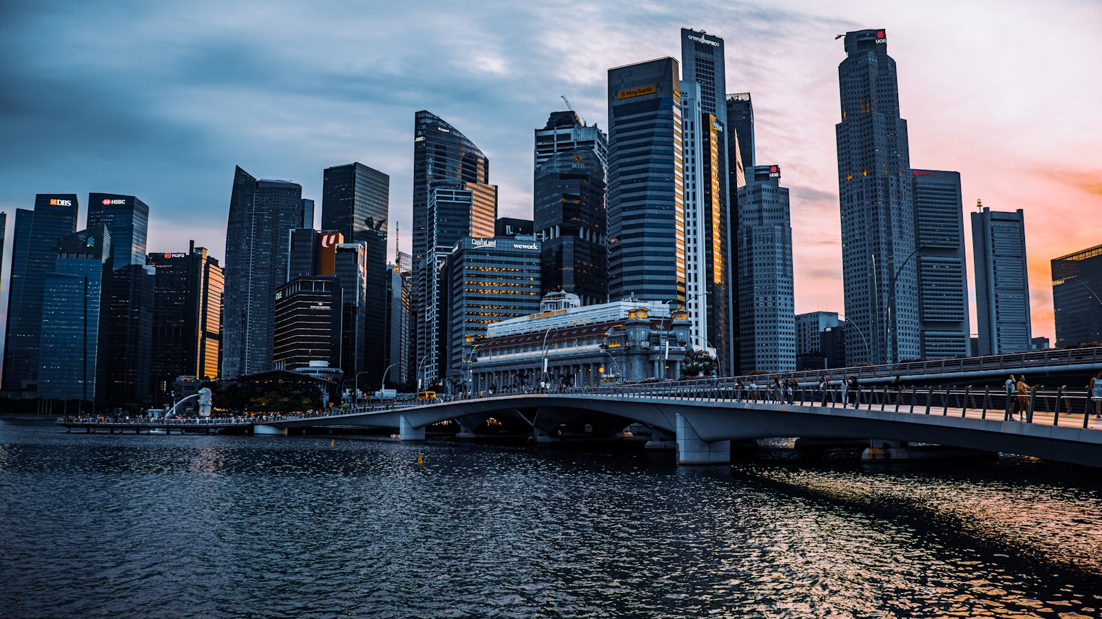 The Singapore skyline seen across the water in daylight