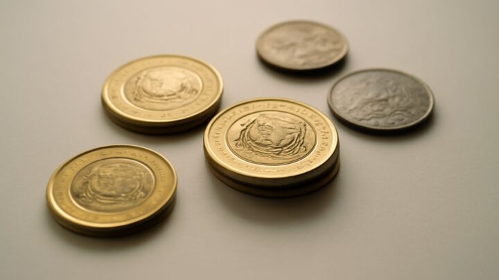 Singapore coins arranged on a plain surface