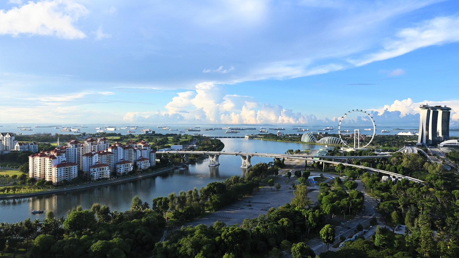 The Singapore skyline viewed across the water in daylight