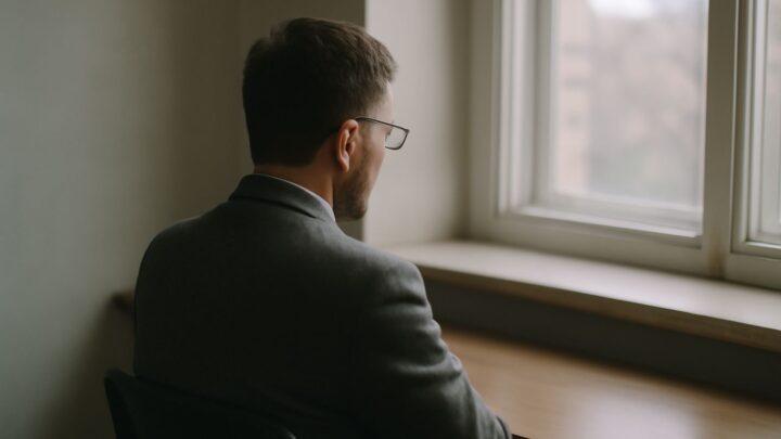 A person sitting alone by a window in a quiet room