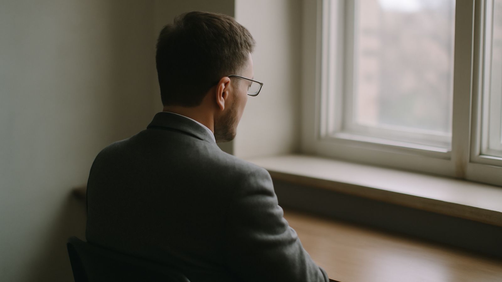 A person sitting alone by a window in a quiet room
