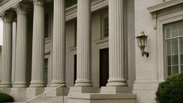 The exterior of a court building in Singapore