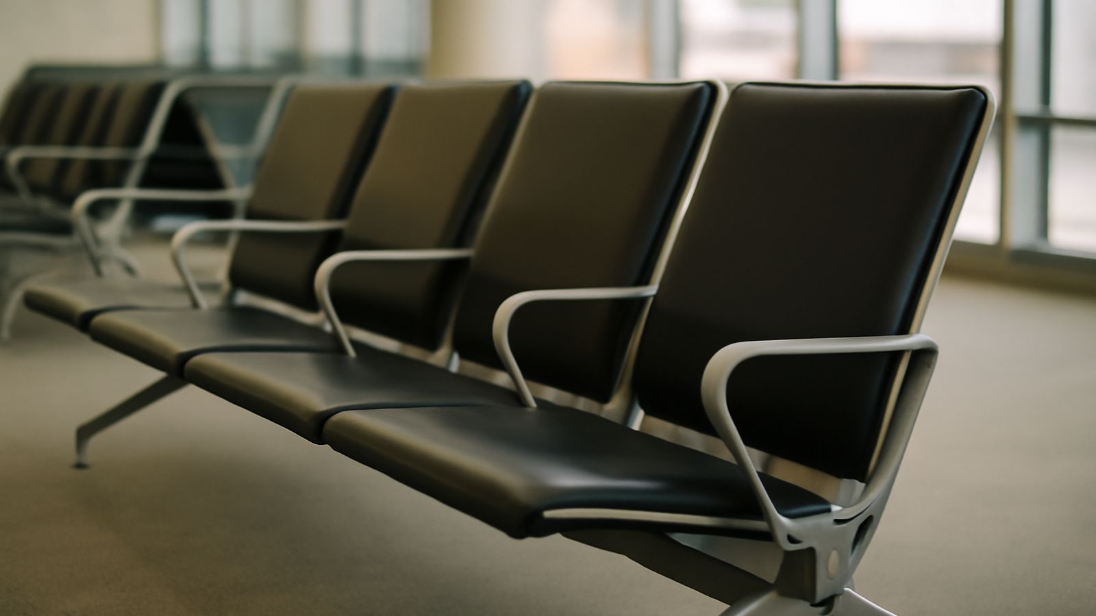 Empty seating area in an airport terminal