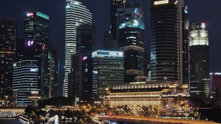 The Singapore financial district skyline at dusk