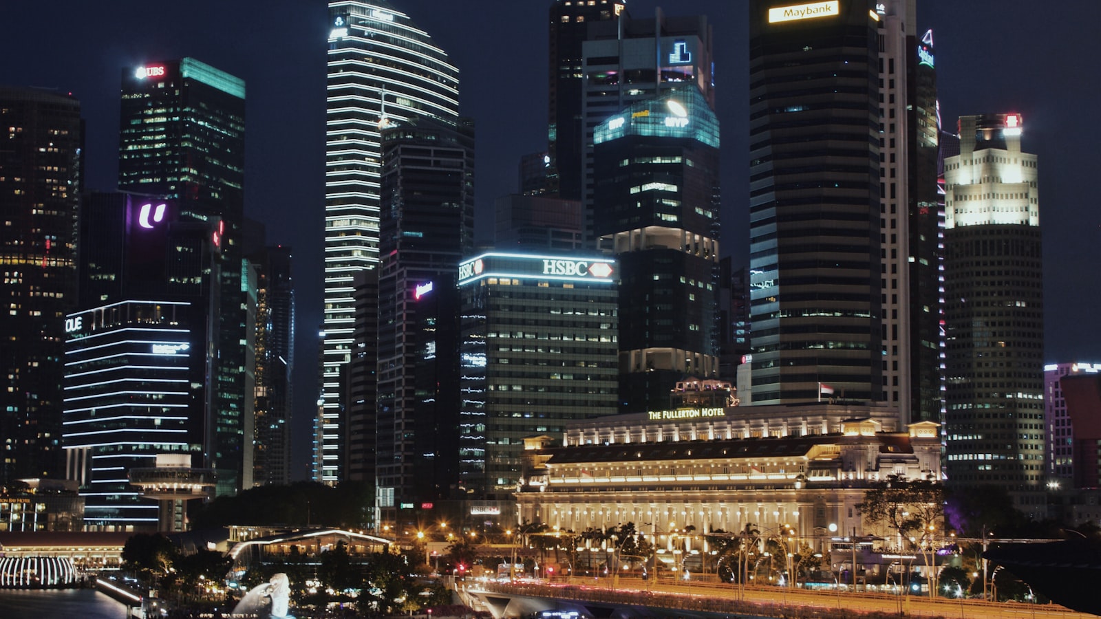 The Singapore financial district skyline at dusk