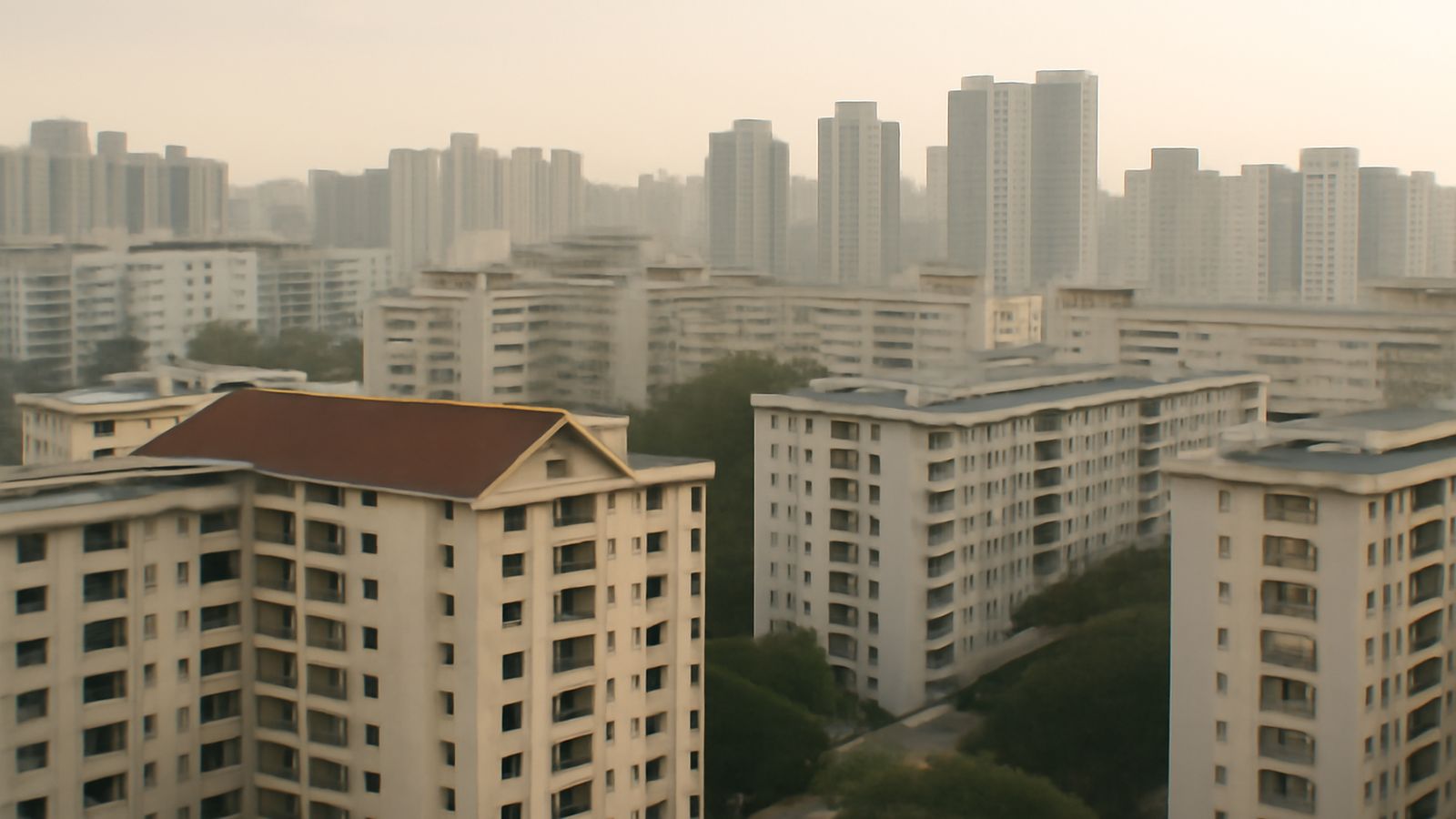 Residential buildings in Singapore in early morning light