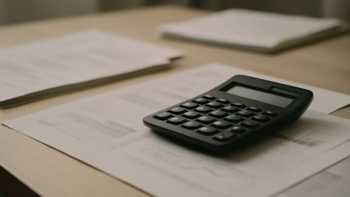 A calculator resting on financial documents on a desk