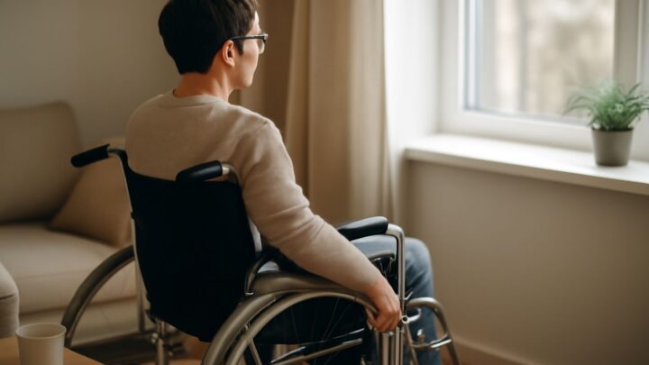 A person using a wheelchair seated by a window at home