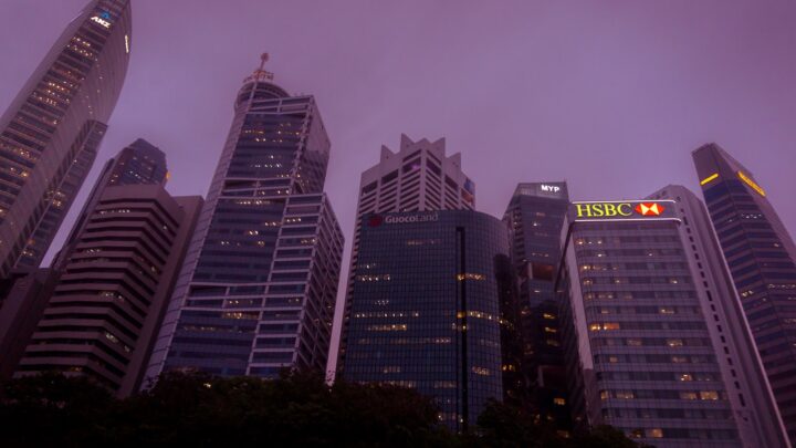 Office buildings in Singapore at dusk