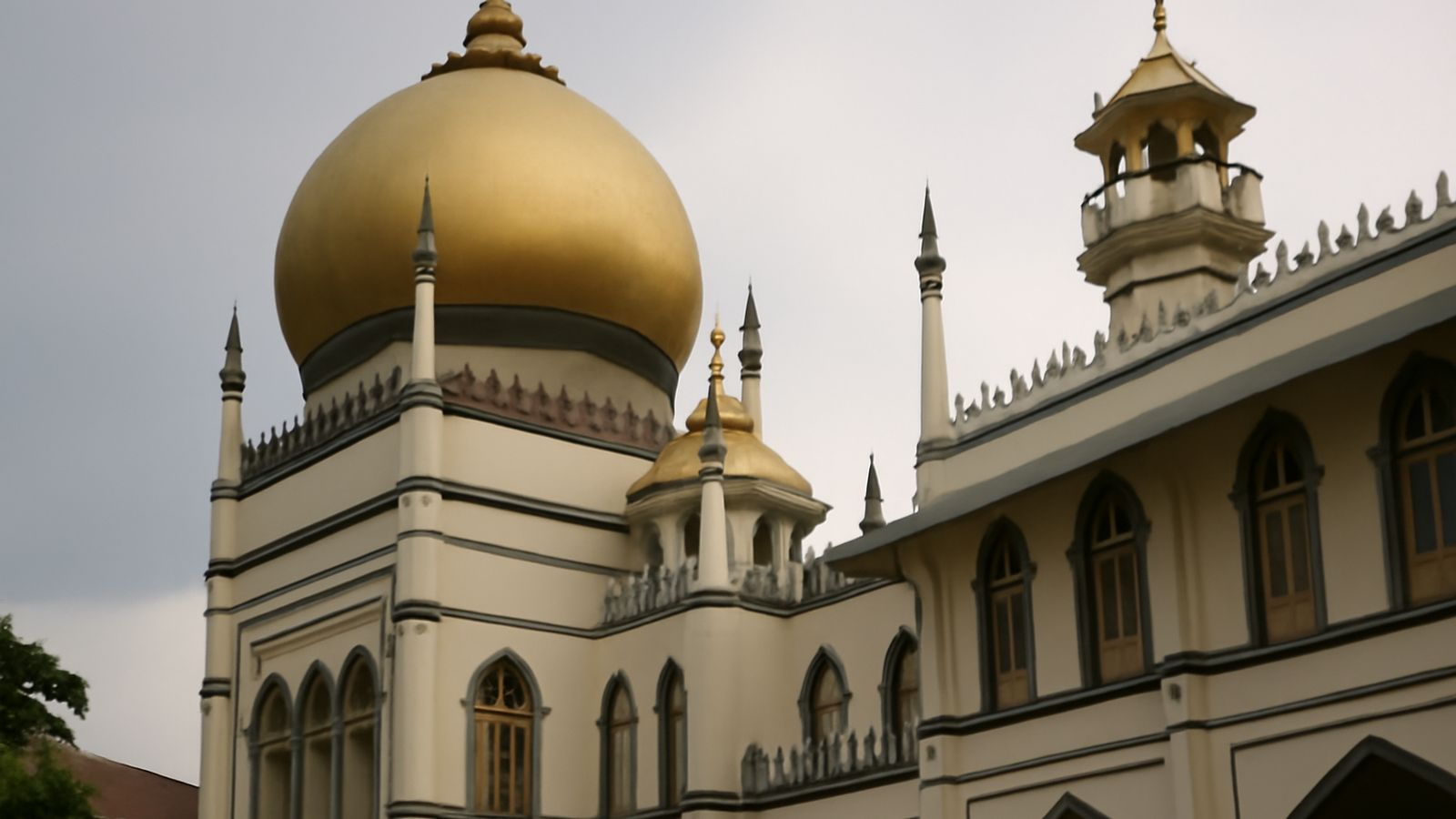 The exterior of a mosque in Singapore in daylight