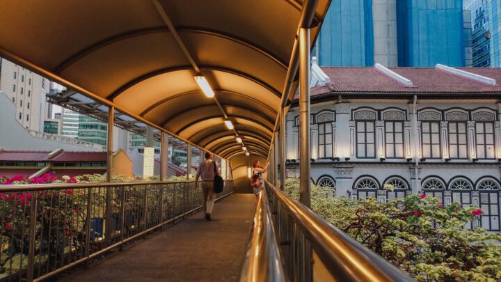 The arched courtyard of a mosque in Singapore