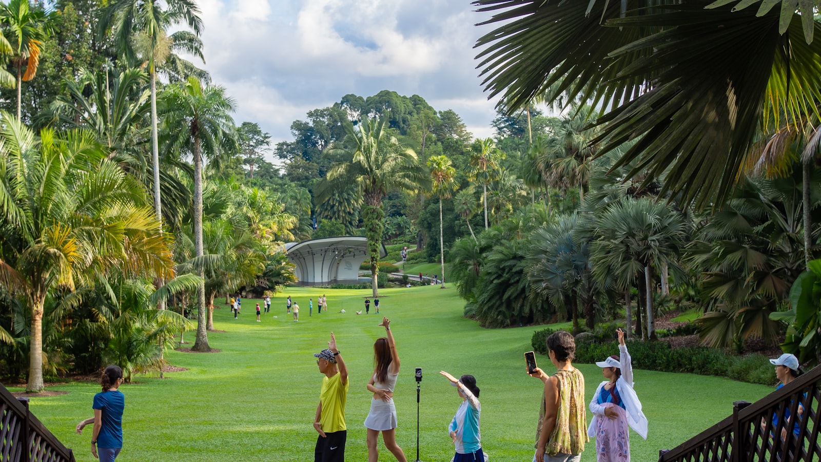 A blended family walking together in a park