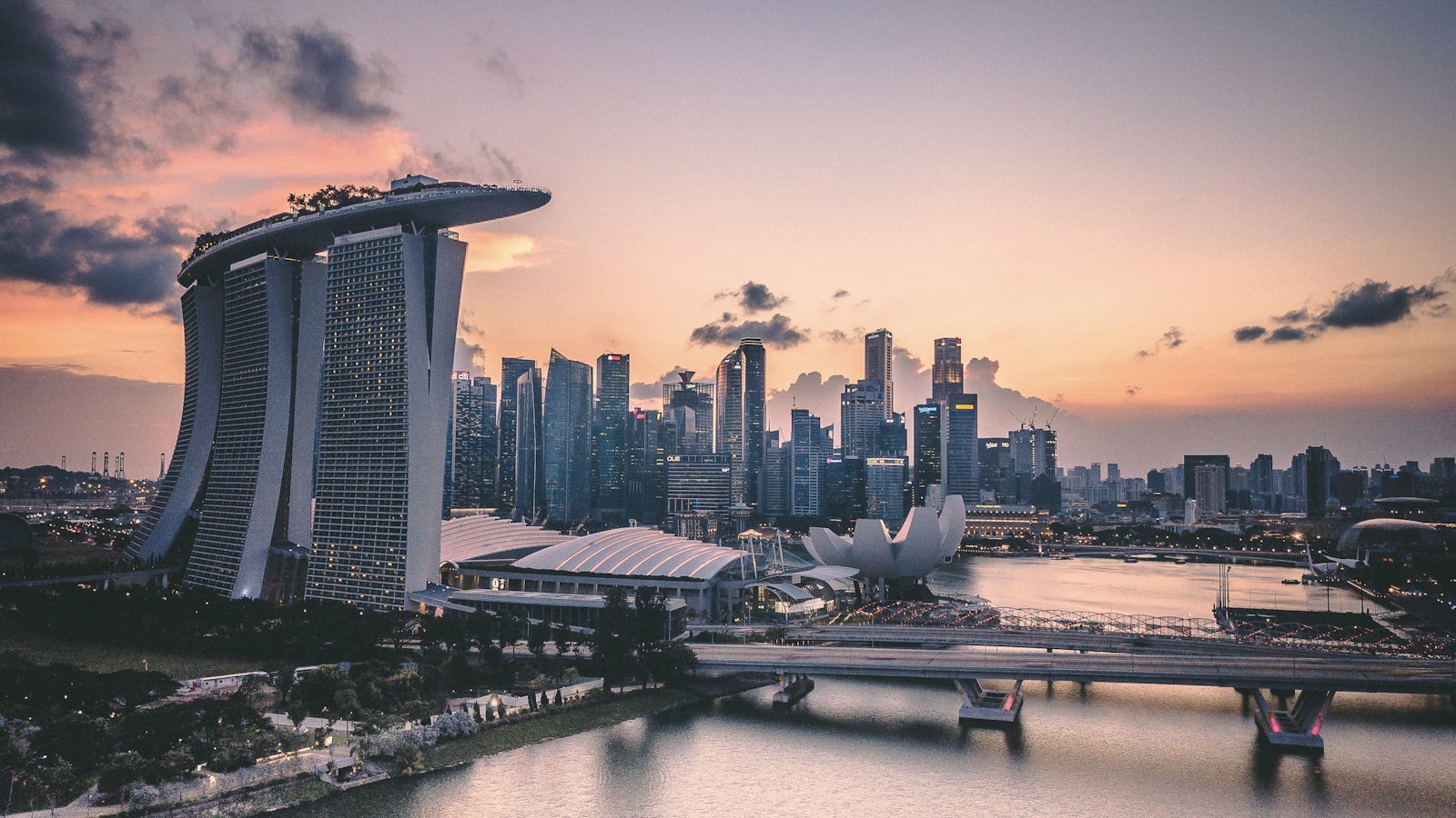 An aerial view of the Singapore skyline in daylight