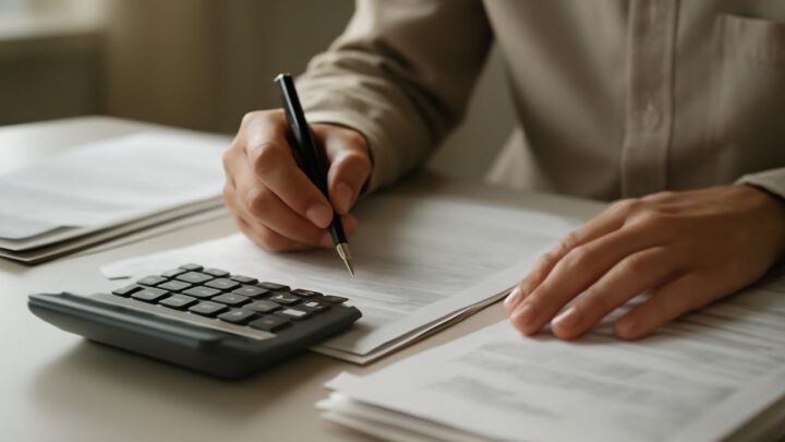 A calculator and printed documents on a desk